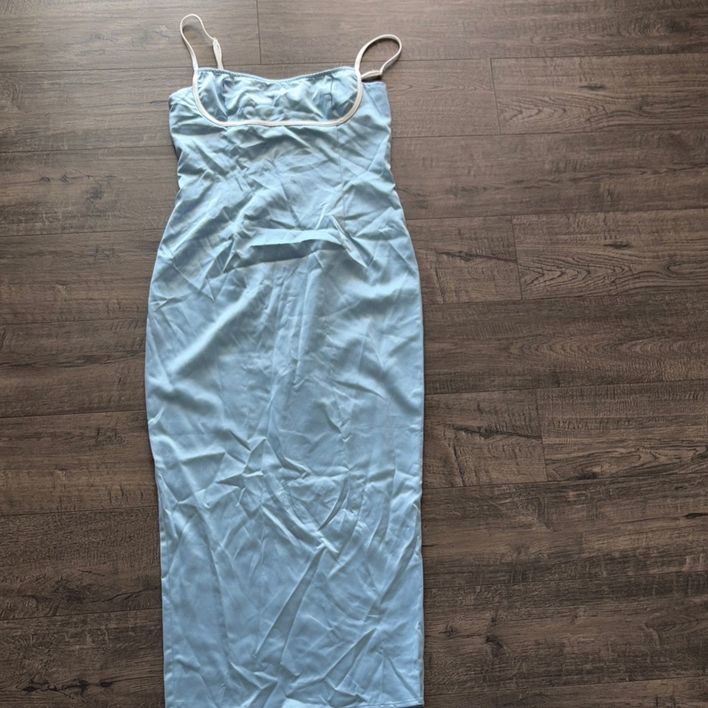 Cider Light Blue Spaghetti-Strap Maxi Slip Dress